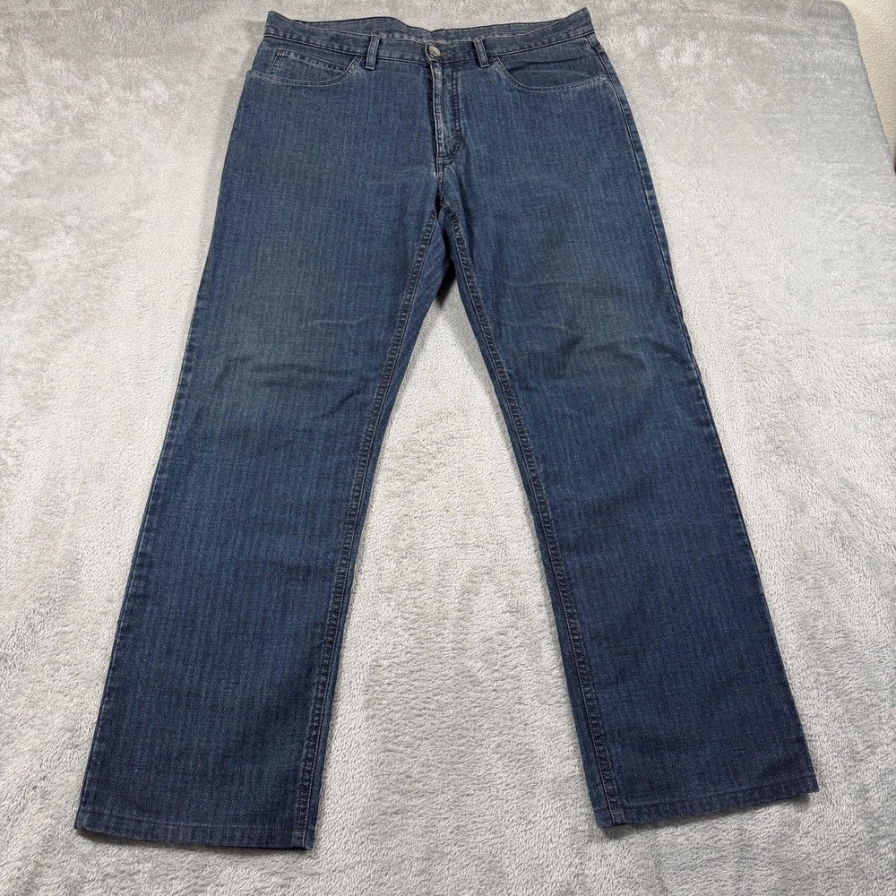 Loro Piana Jeans Mens 35x29 Blue Medium Wash Herringbone Straight Leg Denim